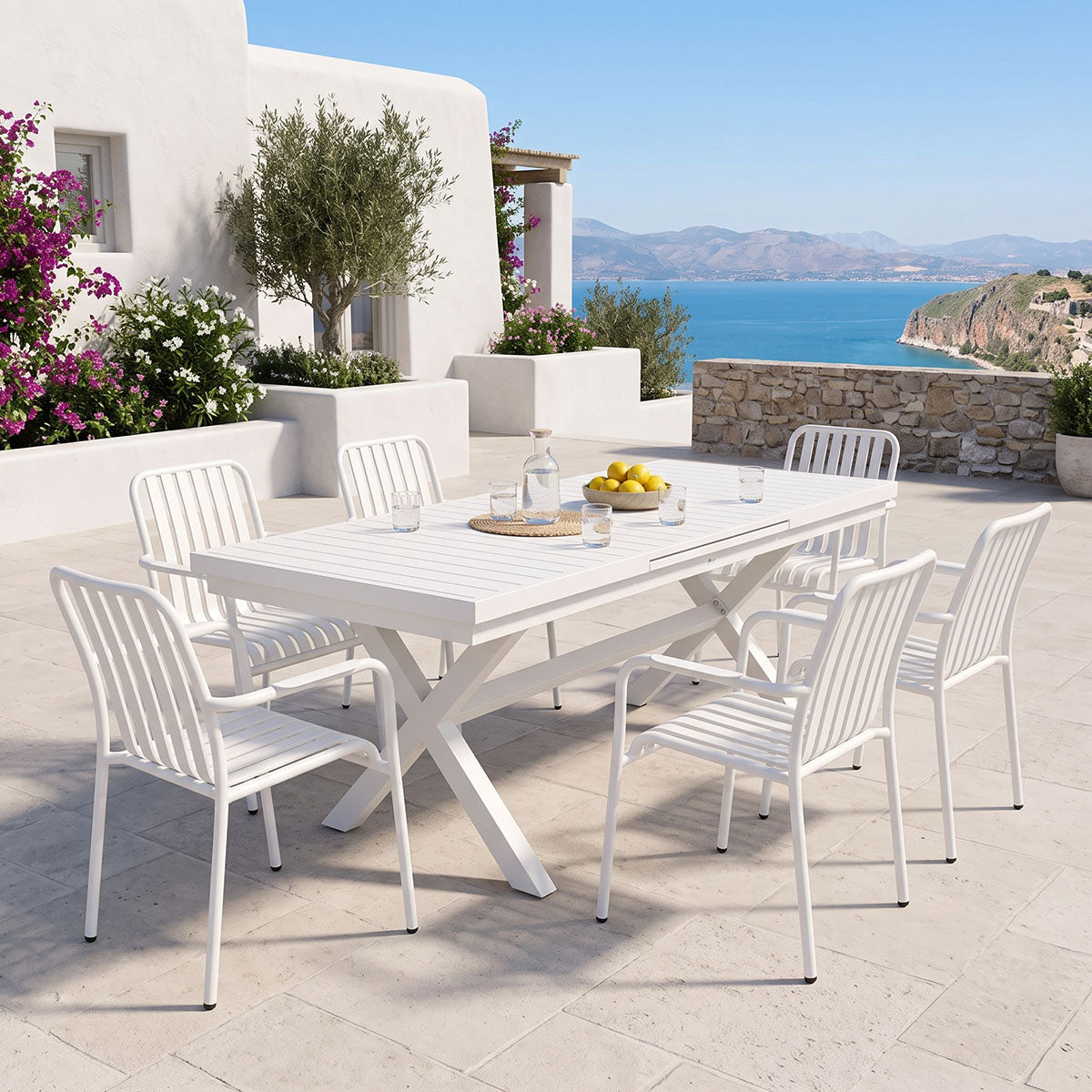 Комплект за хранене dagyn vista комплект 7 части бял алуминий 180-240x90x76см