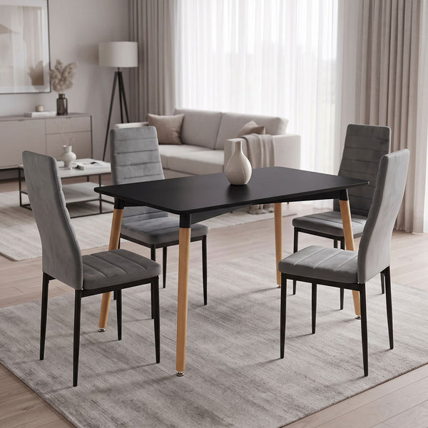 Комплект за хранене parker със сиви столове и черна маса natali 120x80x76 см, 5 части