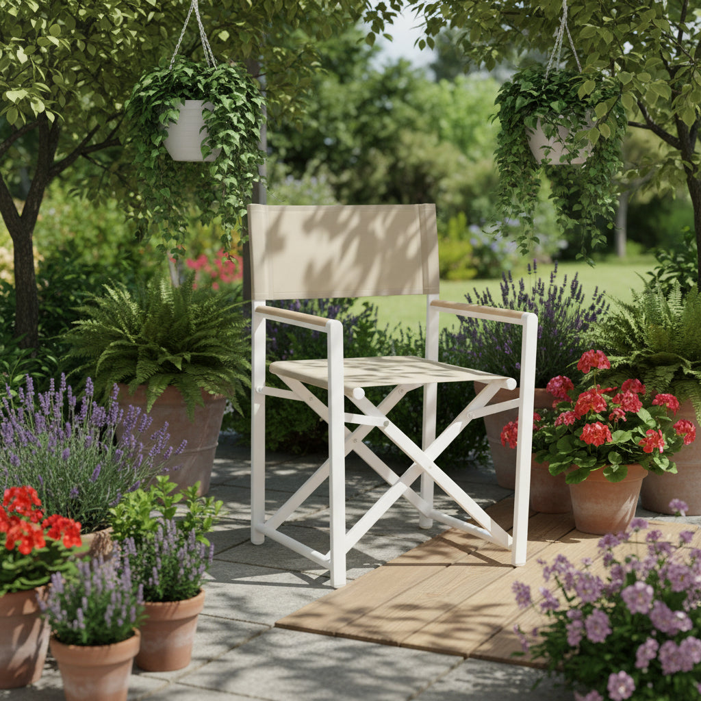 Режисьорски стол MABU  бял алуминий 56x48x86см
