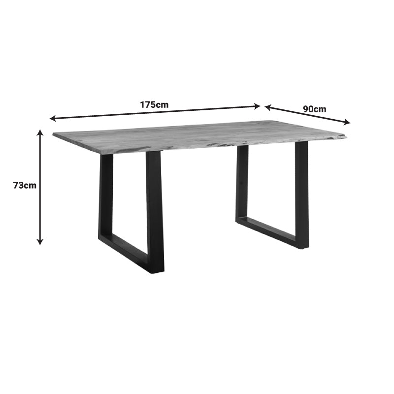 Трапезна маса Slim масивно акациево дърво в нюанс на орех и черен метален крак 175x90x75,6 см