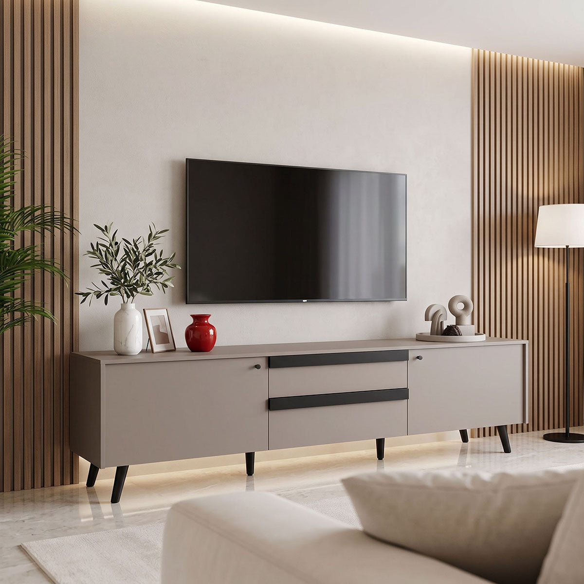 Тв мебел NECTRA с черно 180x40x56см