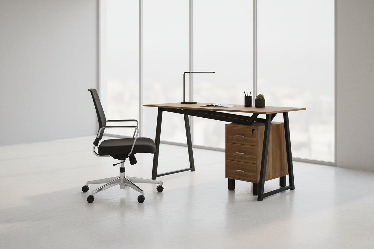 Офис бюро с чекмеджета Prosper меламиново орехово-черно 140x60x76см