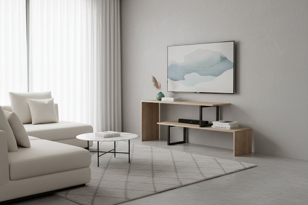 ТВ Шкаф  LILANT меламин в цвят сонома и черен метален крак 160x30x45см