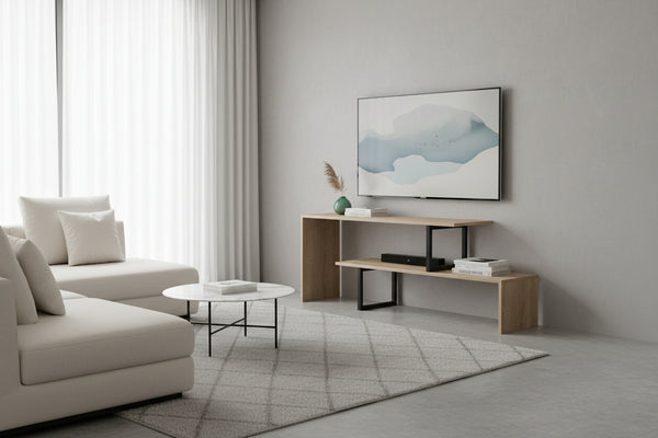 ТВ Шкаф  LILANT меламин в цвят сонома и черен метален крак 160x30x45см