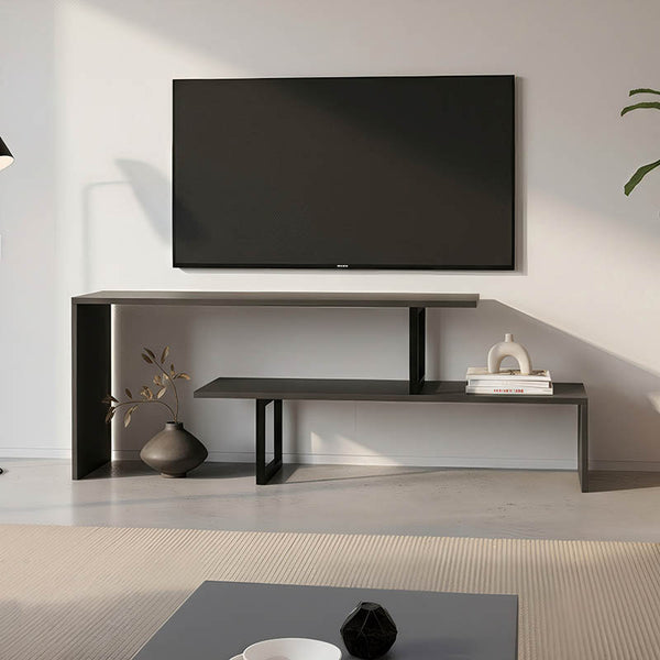 Стойка за телевизор Lilant меламин в сив цвят и черен метален крак 160x30x45см
