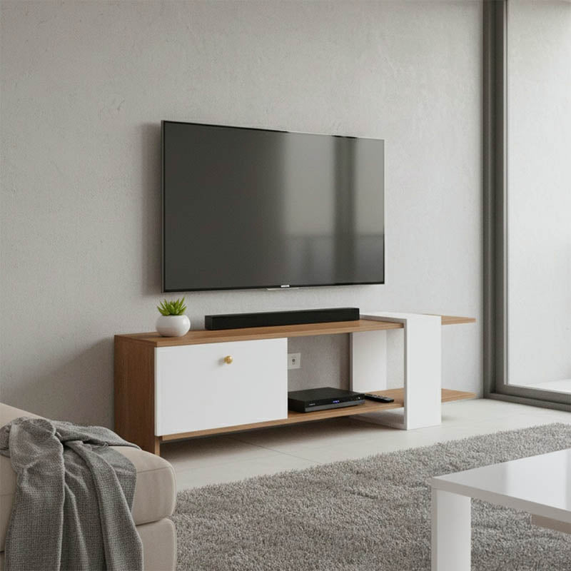 Меламинов тв шкаф Standi в естествен бял цвят 120x25x36.8cm