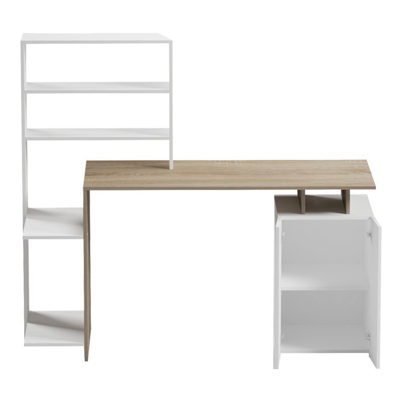 Офис бюро с рафт и шкаф Meza в цвят sonoma-бял 146.3x55x128.8см