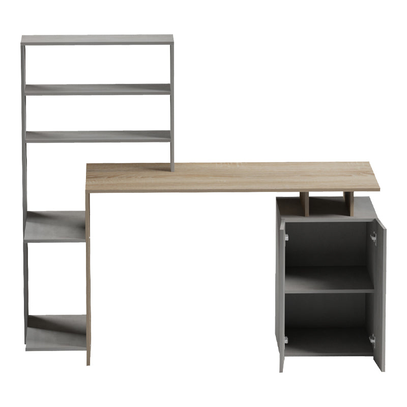 Офис бюро с етажерка и шкаф Meza в цвят сонома-сив цимент 146.3x55x128.8cm