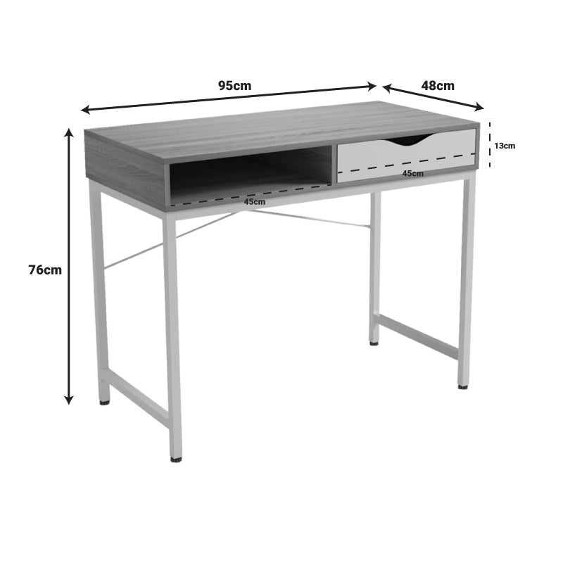 Офис бюро Kama в цвят сонома-сив с черни метални крака 95x48x76см
