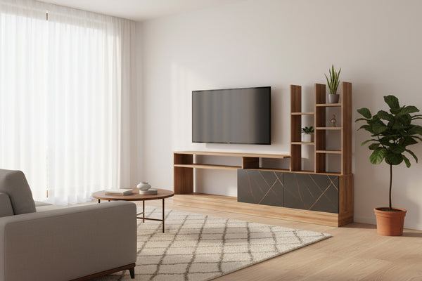 ТВ модул SERUNO от дъб в нюанс  черен мрамор 170x25x100cm