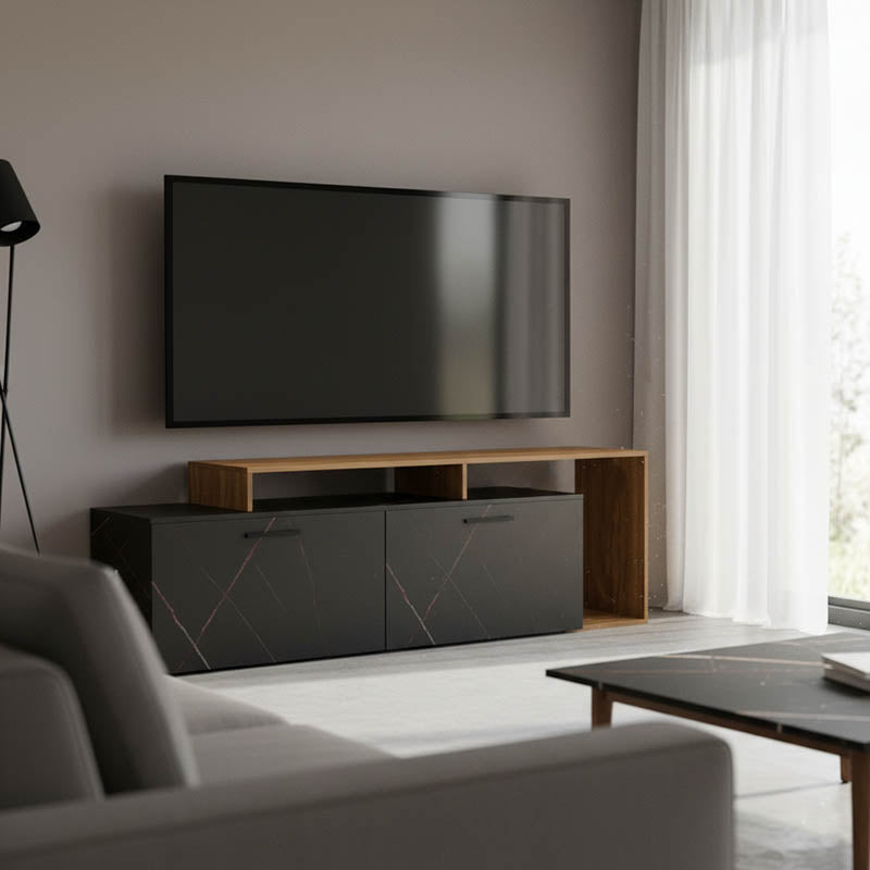 Тв шкаф Тobler цвят орех с черен мрамор 170x40x53см