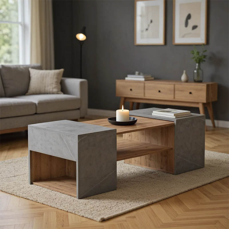 Mасичка за кафе MORFI 3части в дъбово-бежов мраморен нюанс 105x45x37см