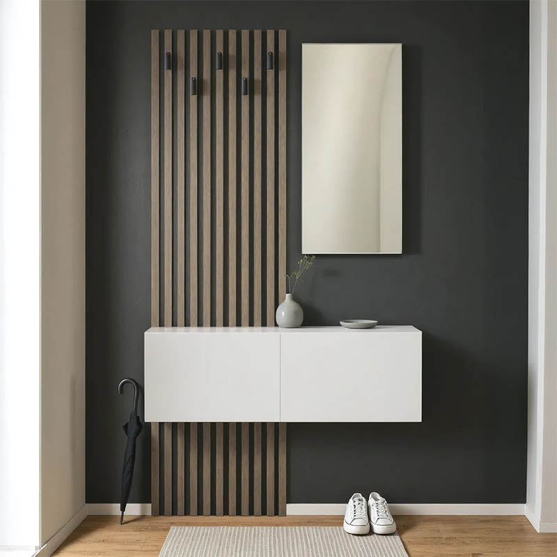 Входна мебел Arika с огледало в бяло-сонома нюанс 100x37.1x199.5см