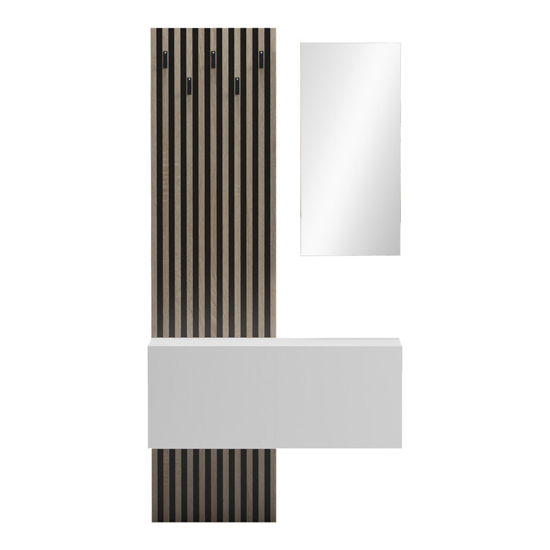 Входна мебел Arika с огледало в бяло-сонома нюанс 100x37.1x199.5см