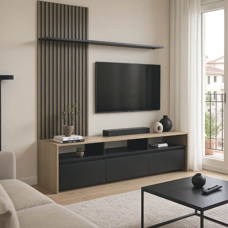 Холна гарнитура Delfina в цвят сонома и черно 190x40x199.5см