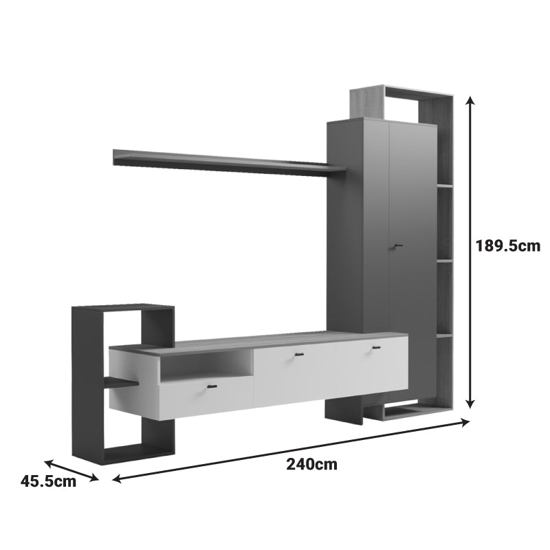 Холна гарнитура Ferefia в цвят сонома / бяло и тъмно сиво 240x45.5x189.5см