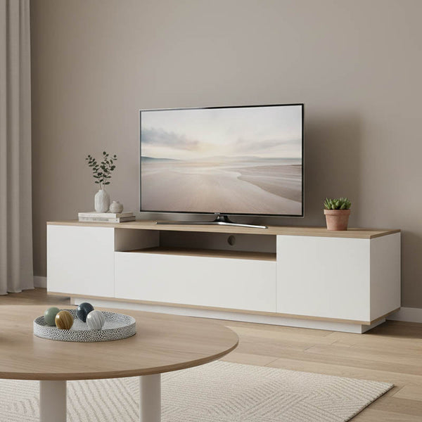 Тв шкаф WINEY в цвят сонома-бял 180x44.5x44.5см