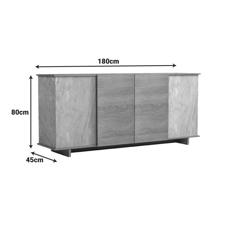 Бюфет Zafore сонома със сиво-бежов мраморен вид 180x45x80см