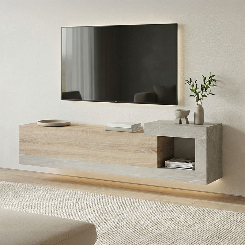 Стенен тв шкаф FLATO сонома-сив бежов мраморен вид 150x29.5x38.5см
