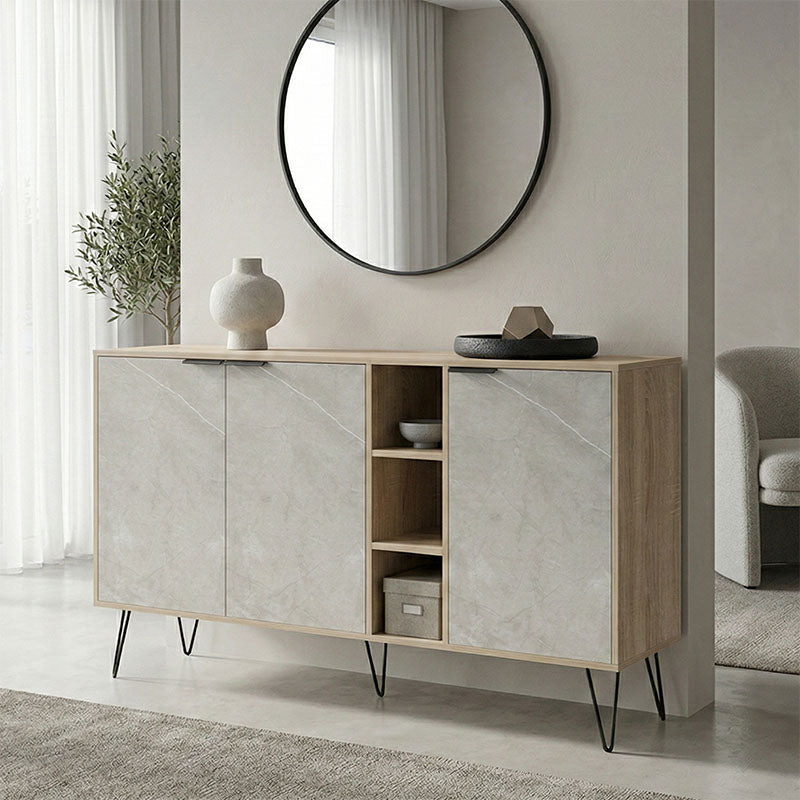 Бюфет BALAIN  сонома-сив- бежов мраморен вид 142x35.5x83см