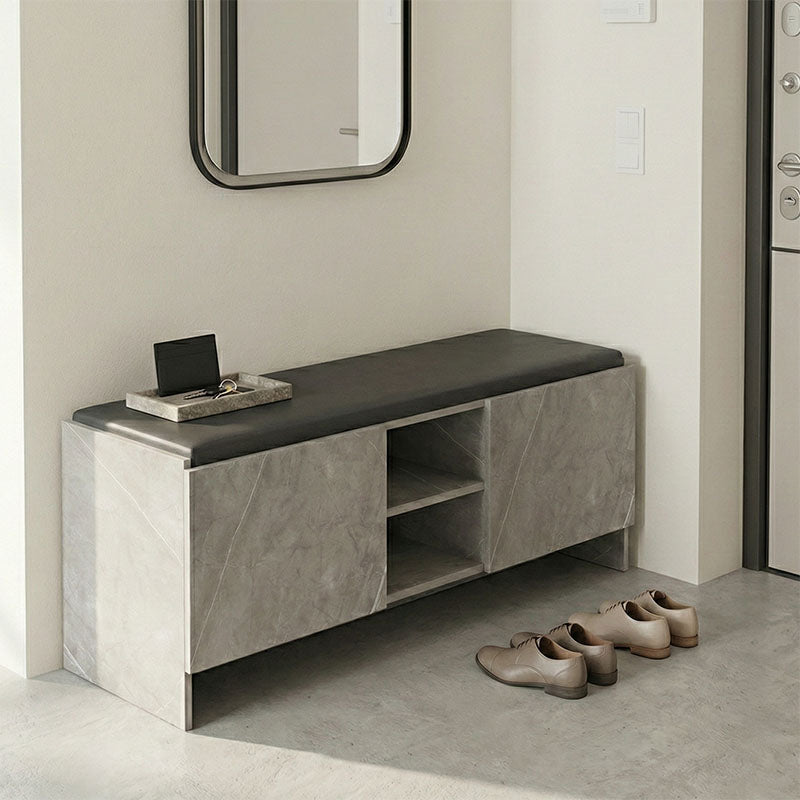 Поставка за обувки-табуретка Zulla сиво-бежово мраморен ефект-черно 110x37x43см