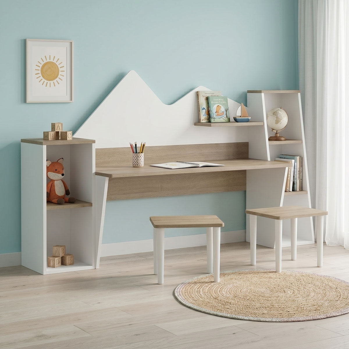 Детско бюро с табуретка dualto sonoma-white 180x30x93.6см