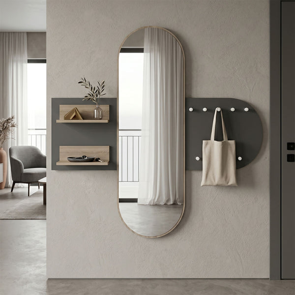 Закачалка за палта с огледало BAUNTY сонома-антрацит 125x11x122см