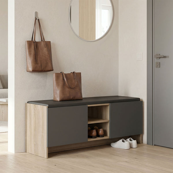 Шкаф-табуретка  за антре -ZULLA 10 чифта сонома-антрацит 110x37x43см