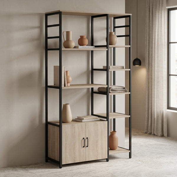 Подов рафт RANEA- сонома-черен 85x32x150см