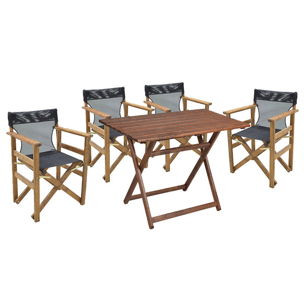 Комплект от 5 части RETTO масив бук орех-PVC черен с маса 80x60x72см