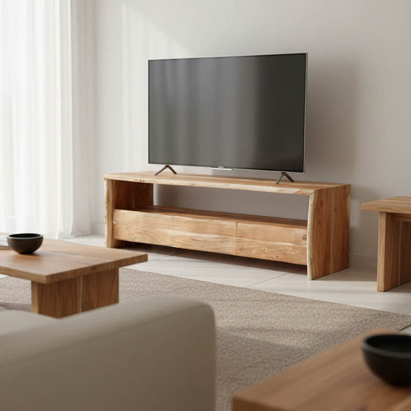 ТВ шкаф Konna масив акациево дърво орех 140x40x45см