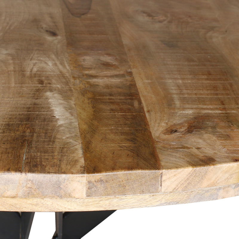 Трапезна маса Bocco Ι естествено мангово дърво 3см с черни метални крака D150x77см