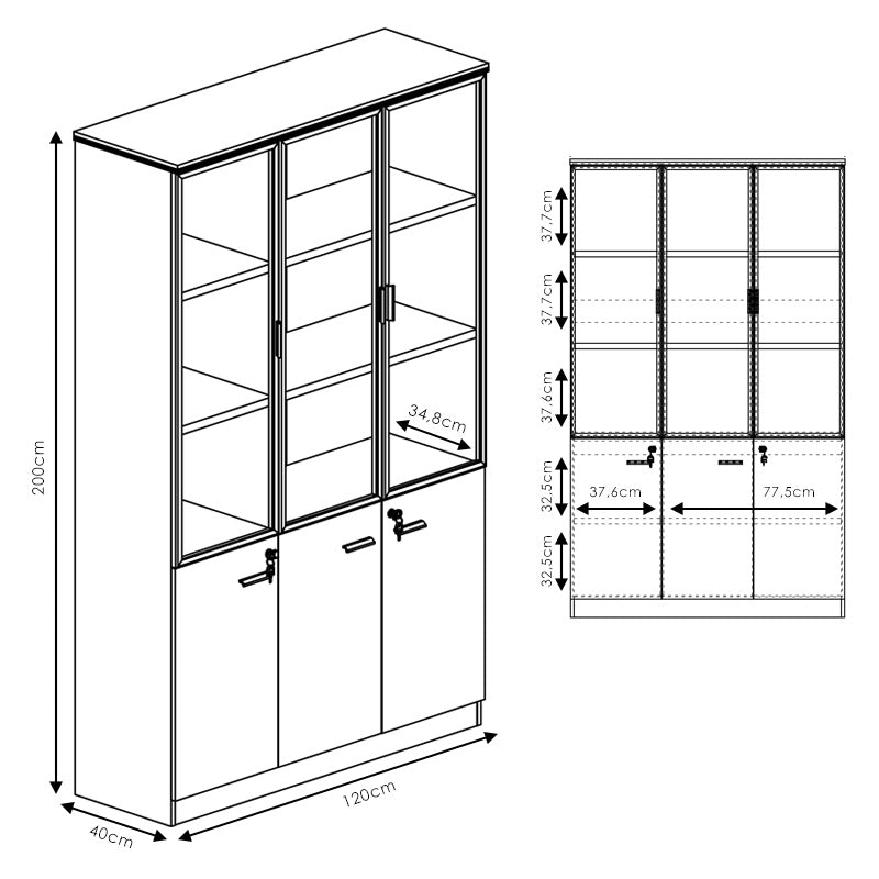 Професионална библиотека Oscar с врати от стъкло цвят орех-анхрацит 120x40x200см