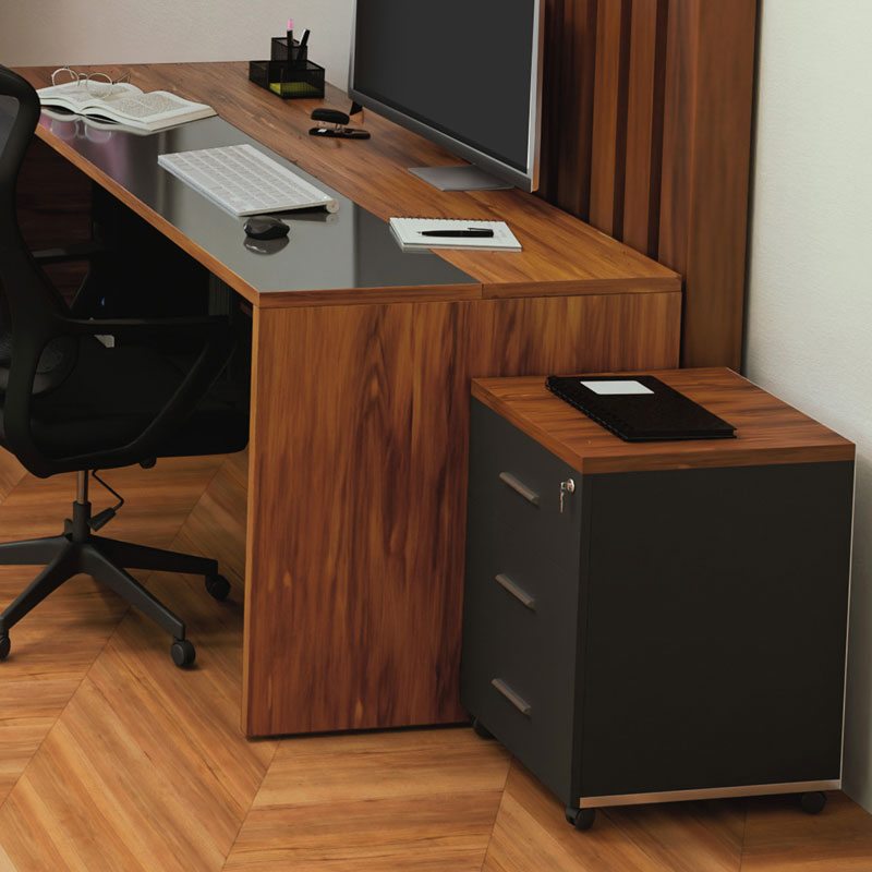 Професионален офис шкаф на колела Oscar 3 чекмеджета орех-въглен 40x48x63см