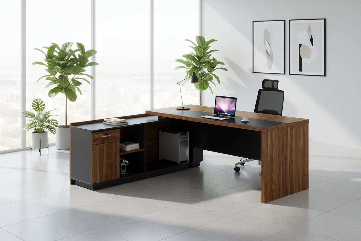 Професионално ляво ъглово офис бюро Oscar орех-антрацит 220x180x76см