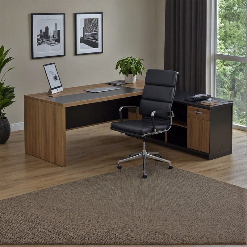 Професионално бюро с десен ъгъл Oscar меламин в нюанс орех-въглен 240x180x76см