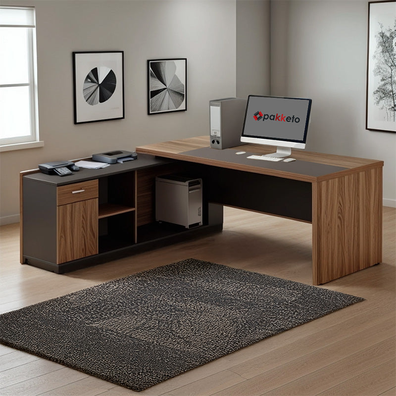 Професионално бюро с ляв ъгъл Oscar меламин в нюанс орех-въглен 240x180x76см