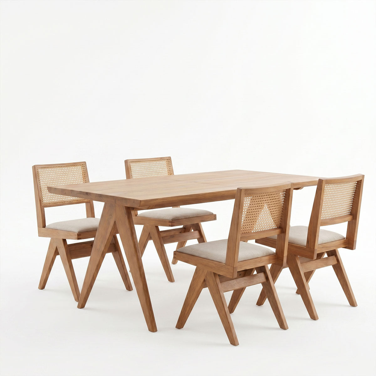 Трапезен комплект Winslow set 5 части каучуково дърво светъл орех 160x85x75см