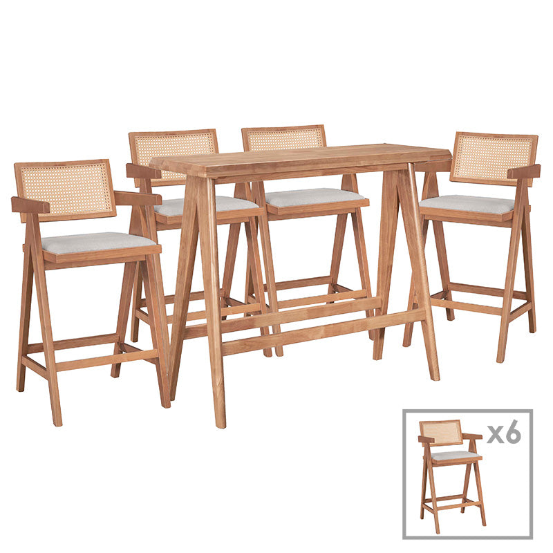 Трапезен комплект Winslow Ι set 7 части каучуково дърво светъл орех 120x45x100cm