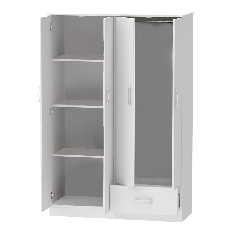 Четирикрилен гардероб KARTER бял меламин 121x48x180см