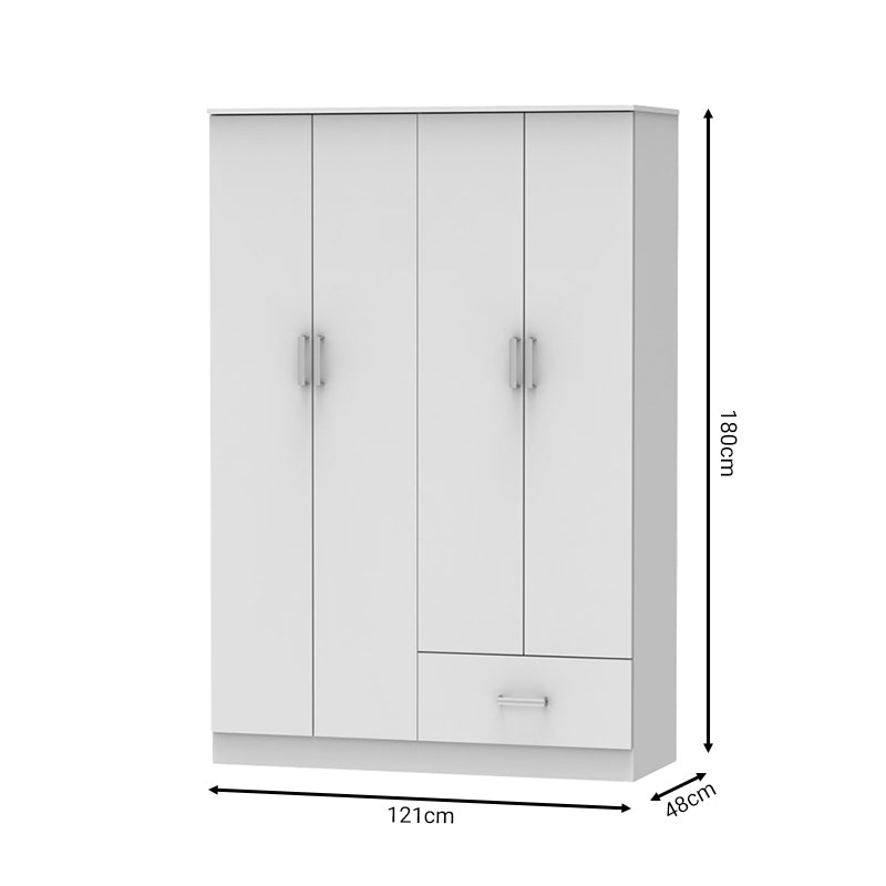 Четирикрилен гардероб KARTER бял меламин 121x48x180см