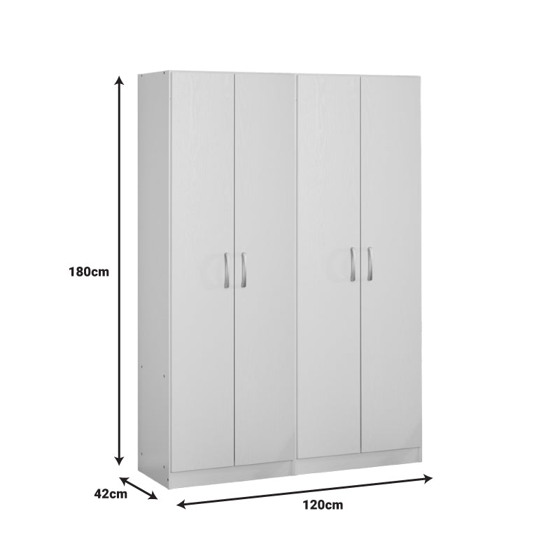 Гардероб четирикрил JONAR цвят бял 120x42x180см