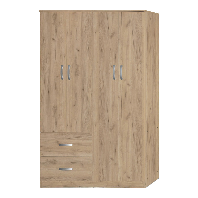 Четирикрилен гардероб zelia с 2 чекмеджета в нюанс дъб 120x42x180см