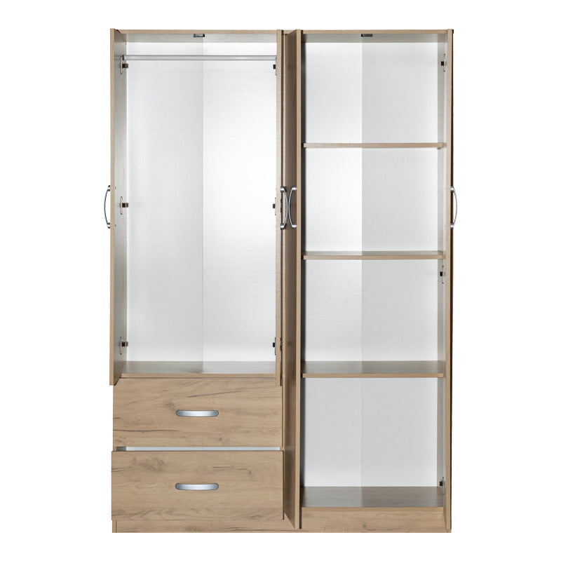 Четирикрилен гардероб zelia с 2 чекмеджета в нюанс дъб 120x42x180см