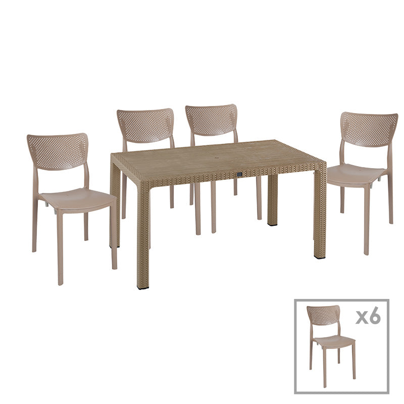 Трапезен комплект EXPLORE 7 части PP капучино 150x90x73,5см