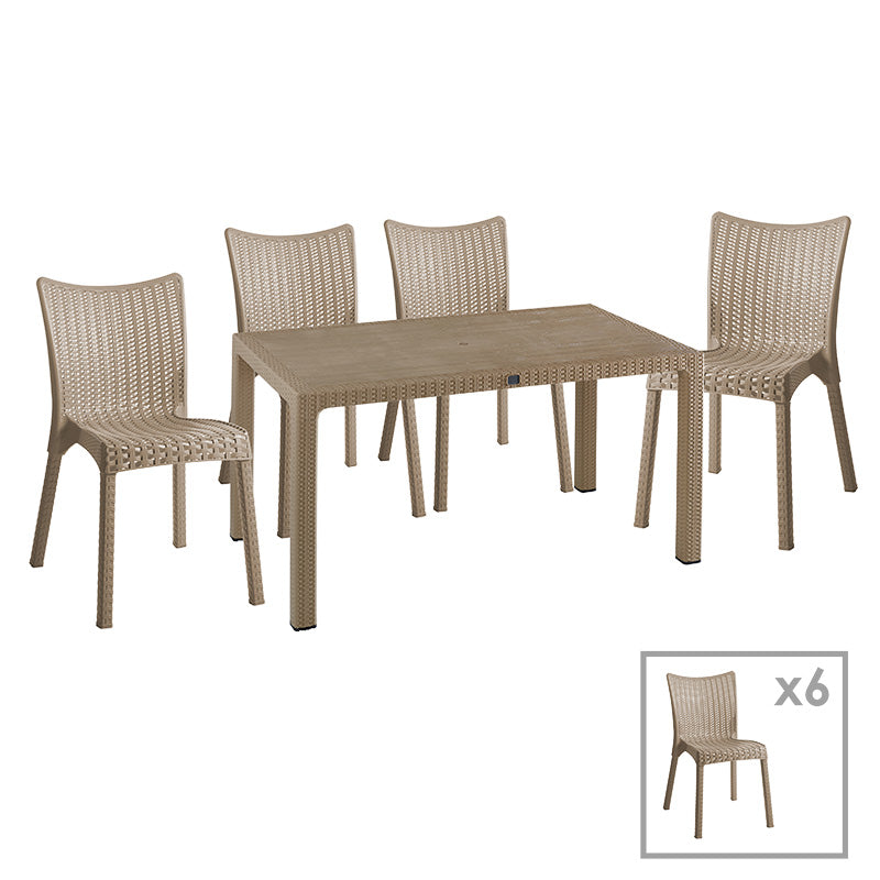 Трапезен комплект EXPLORE 7 части PP капучино150x90x73,5см