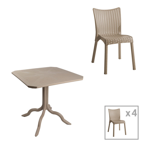 Градински комплект GROOVY-CONFIDENT  5бр PP в цвят капучино с маса  80x80x74.5см.