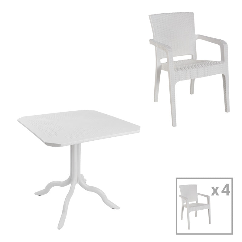 Трапезен комплект  ICON-HALCYON от 5 части PP в бял нюанс  80x80x74.5 см