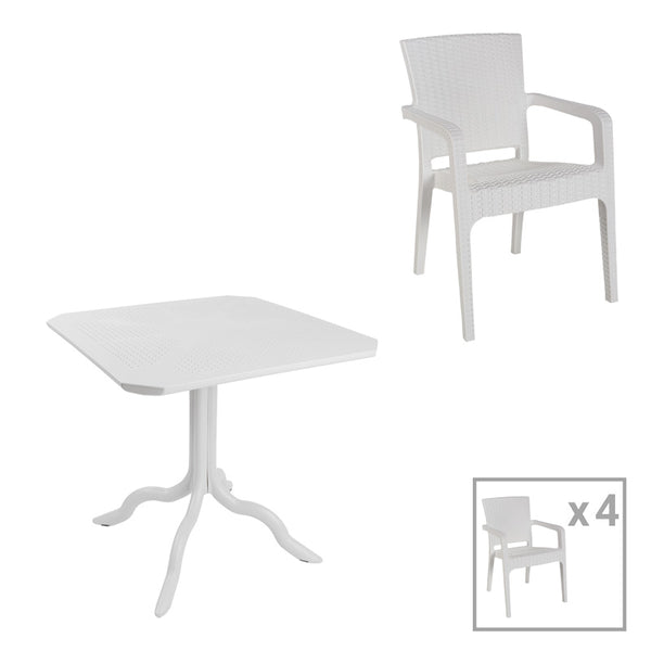 Трапезен комплект  ICON-HALCYON от 5 части PP в бял нюанс  80x80x74.5 см
