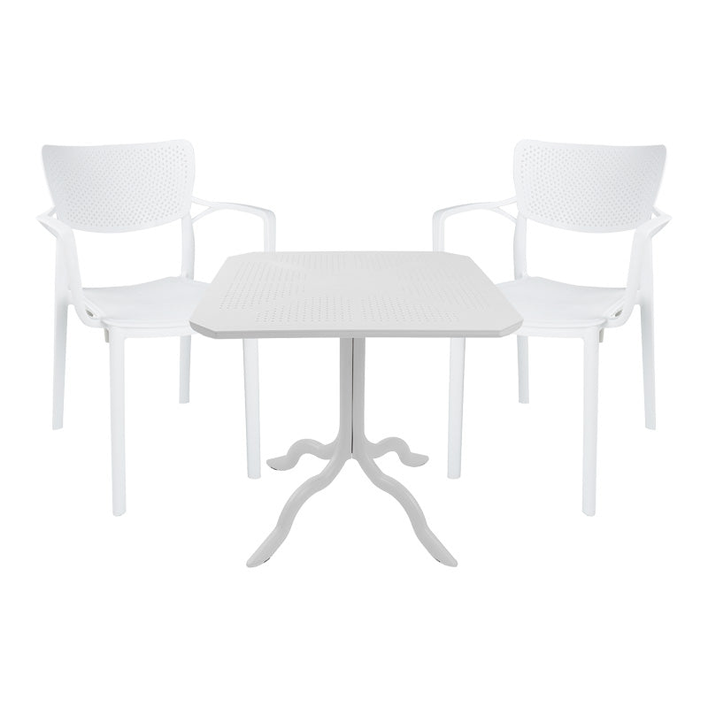 Градински комплект Icon-Fontline комплект от 3 части PP в бял нюанс с маса 80x80x74.5см.